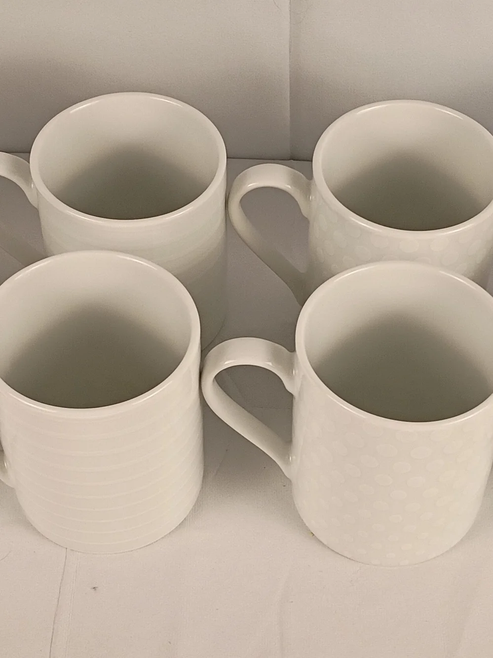 Mikasa Cheers White Porcelain Coffee Mugs Set of 8 Assorted Patterns 12 Oz